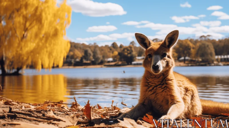 A Spectacular Kangaroo Encounter by the Lake: A Snapshot Aesthetic Delight AI Image