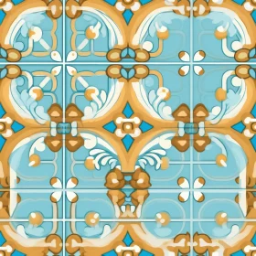 Blue and Yellow Floral Tiles Seamless Pattern