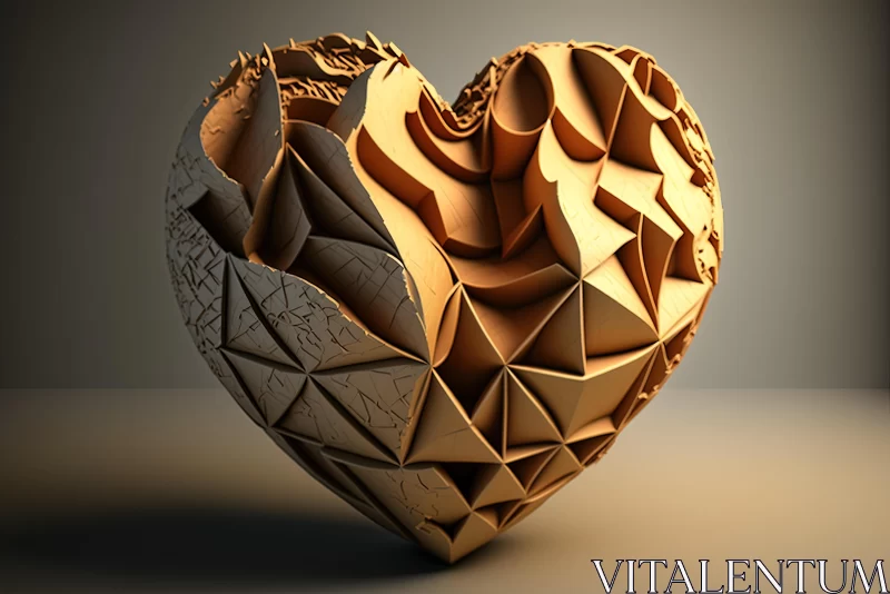 AI ART Captivating Cubist Geometric 3D Heart Model | Wood Engraving