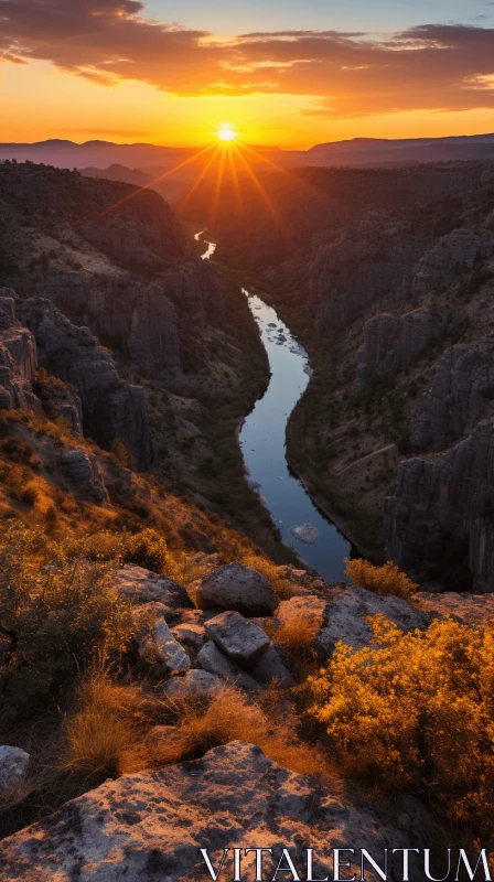 Captivating Sunset over River in Mountain Range: Blending Mexican and American Cultures AI Image