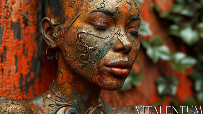 Golden Goddess: A Captivating Portrait of a Woman with Metallic Face Paint AI Image
