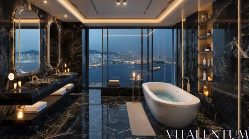 AI ART Luxurious Modern Bathroom with City View | Spacious Interior