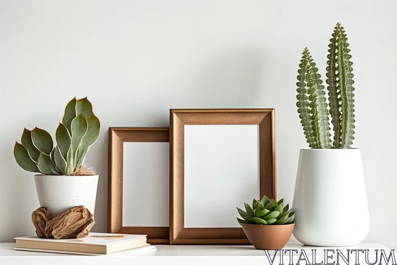 Minimalist Shabby Chic Home Decor with Frames and White Succulents AI Image