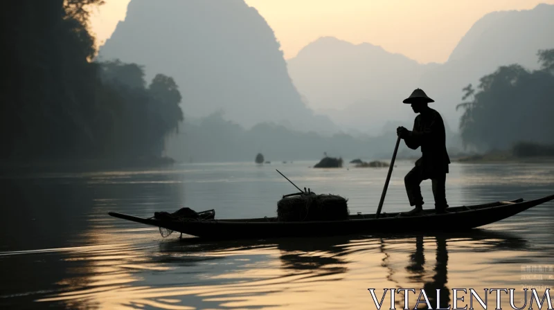 Boat Paddling in Cultural Diversity: Captivating Mountainous Vistas AI Image