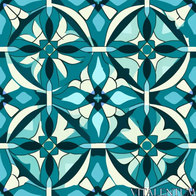 Floral Teal Blue White Tile Pattern AI Image