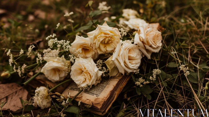Peaceful and Serene: White Roses on an Open Book AI Image