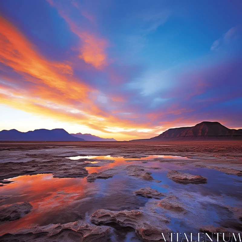 Red Rocks in a Shallow Water of a Desert - Nature Photography AI Image
