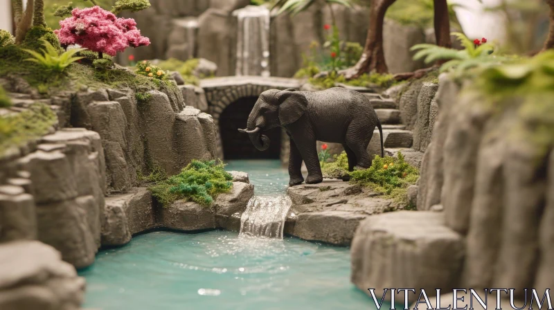 Stunning Diorama of an Elephant in a Jungle Setting AI Image
