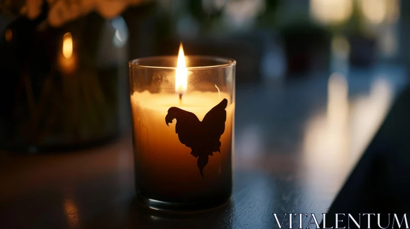Captivating Candle Close-Up: Parrot Silhouette in Glass Jar AI Image