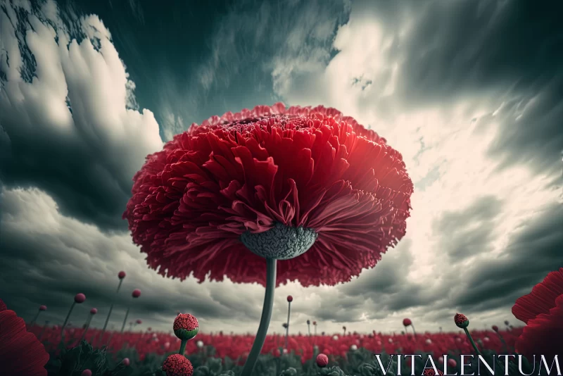 Captivating Red Poppy Flower in Surreal Cyberpunk Style AI Image