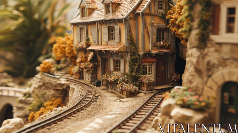Enchanting Model Train Set with Floral Accents AI Image