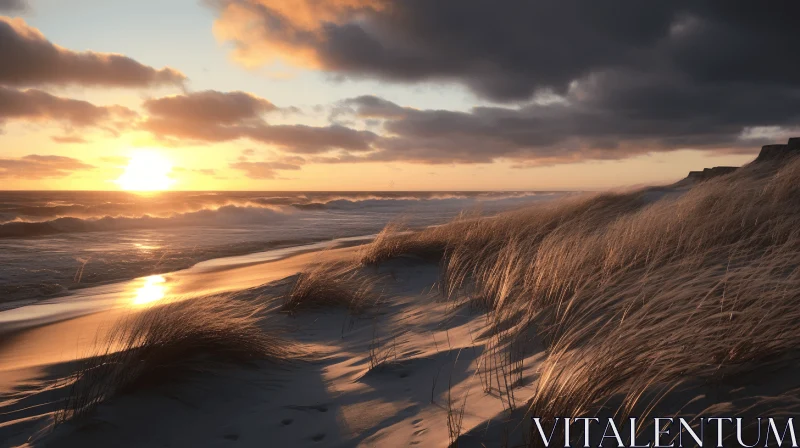 Majestic Sand Dunes Landscape with Ethereal Lighting AI Image