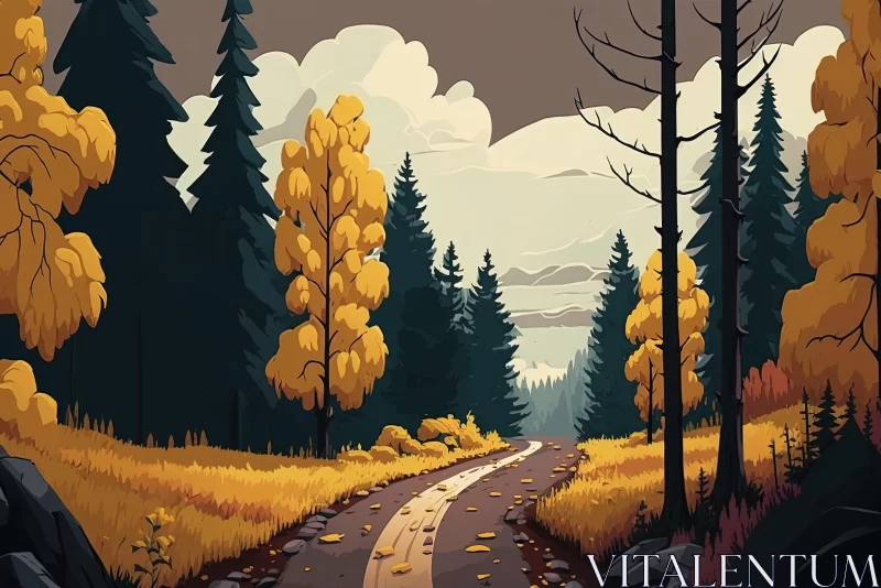 AI ART Autumn Road in the Countryside | 2D Game Art Painting