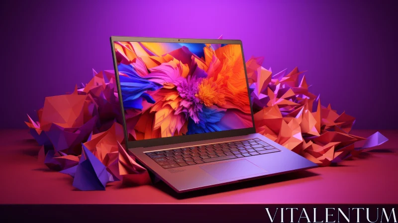 Bright Laptop Screen Saver on Pink Table AI Image