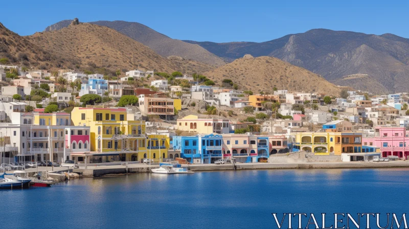 AI ART Colorful Buildings on the Bay: A Captivating Mediterranean-inspired Scene