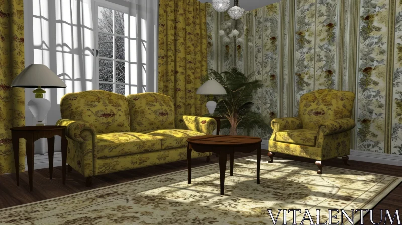 Cozy Living Room with Floral Decor | 3D Rendering AI Image
