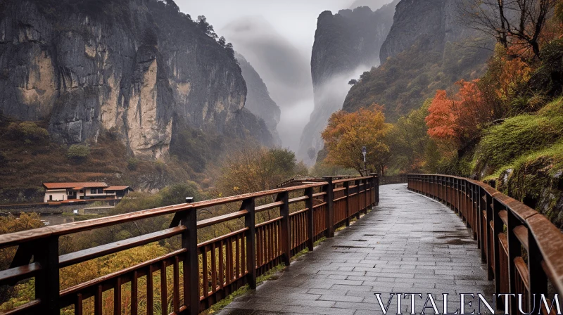 Enchanting Autumn Pathway in a Chinese Cultural Theme AI Image