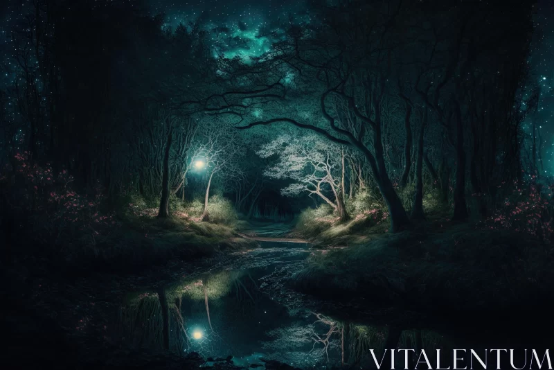 Enchanting Night Forest: A Surreal Photorealistic Masterpiece AI Image