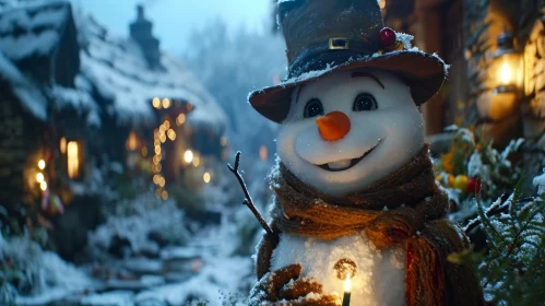 Enchanting Snowman in a Winter Village