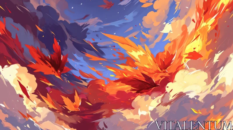 Fiery Phoenix Rising from Ashes - Vibrant Painting AI Image