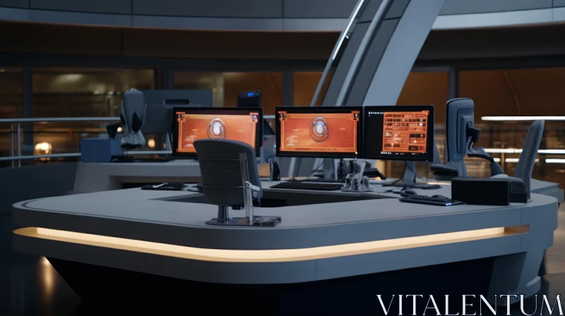 Futuristic Control Room Interior with Digital Screens AI Image
