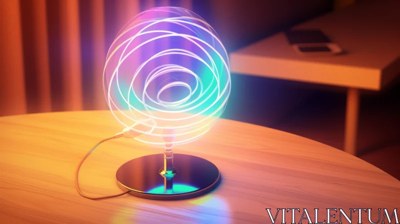 Glowing Rainbow Sphere 3D Rendering on Table AI Image