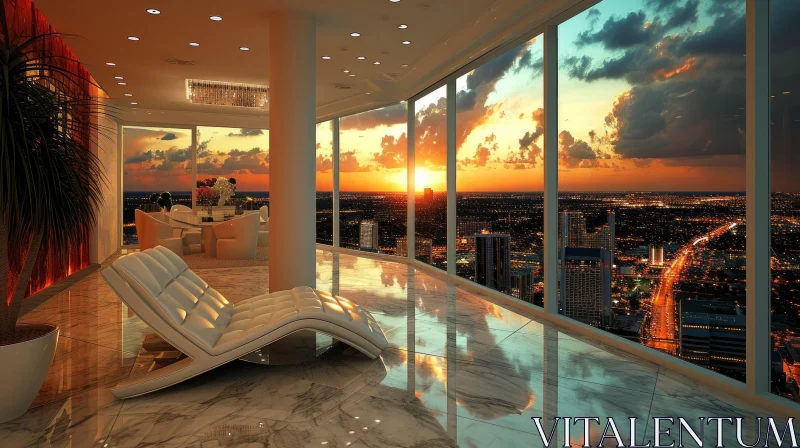 Luxurious Living Room with Stunning City Skyline View AI Image
