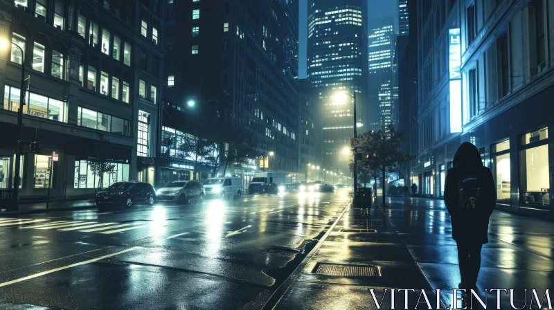 Nighttime City Street in Rain | Captivating Urban Scene AI Image