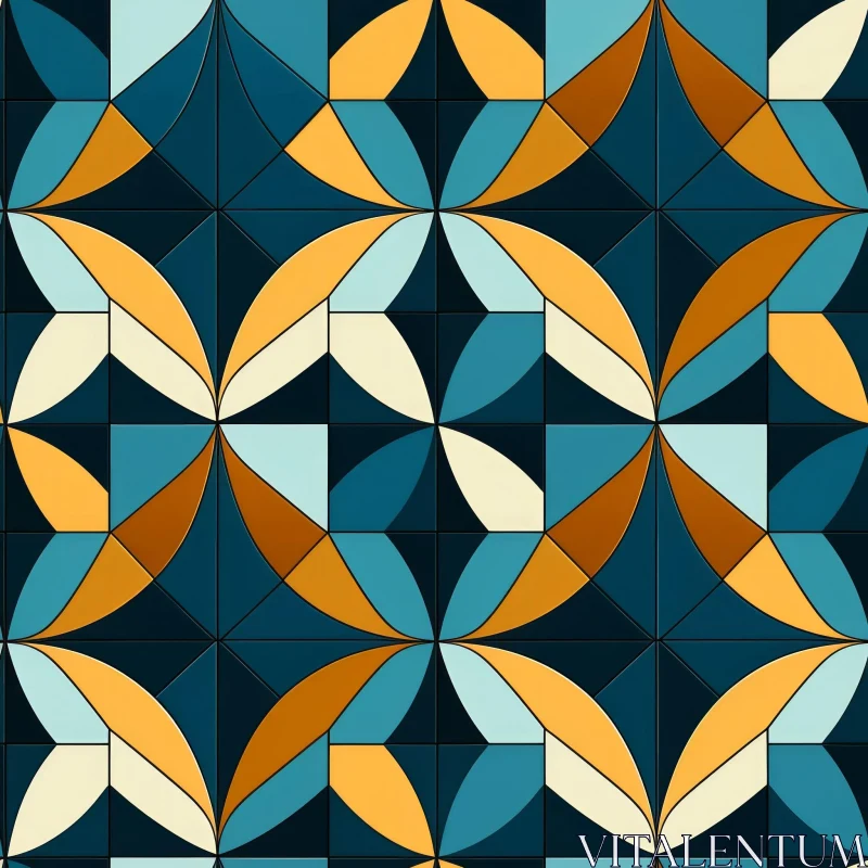 Traditional Geometric Pattern - Blue, Yellow, Orange AI Image