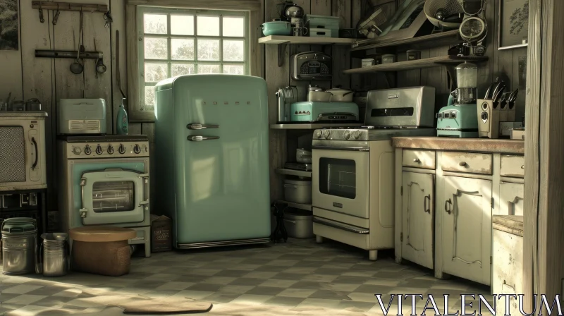 AI ART Captivating Retro Kitchen with Vintage Appliances and Furniture