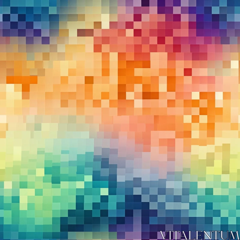 AI ART Pixelated Mosaic Gradient in Blue, Green, Yellow, Orange, Purple