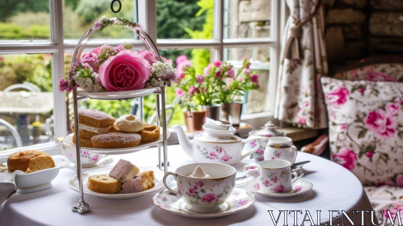 Table Set for Afternoon Tea: Delightful Still Life Composition AI Image