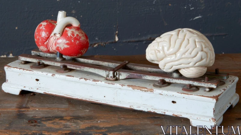 Vintage Balance Scale with Heart and Brain Model AI Image