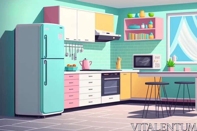 Whimsical Kitchen Interior Illustration in Vibrant Pastels AI Image
