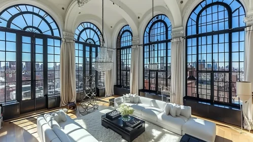 Exquisite and Luxurious Living Room with High Ceilings and Large Windows