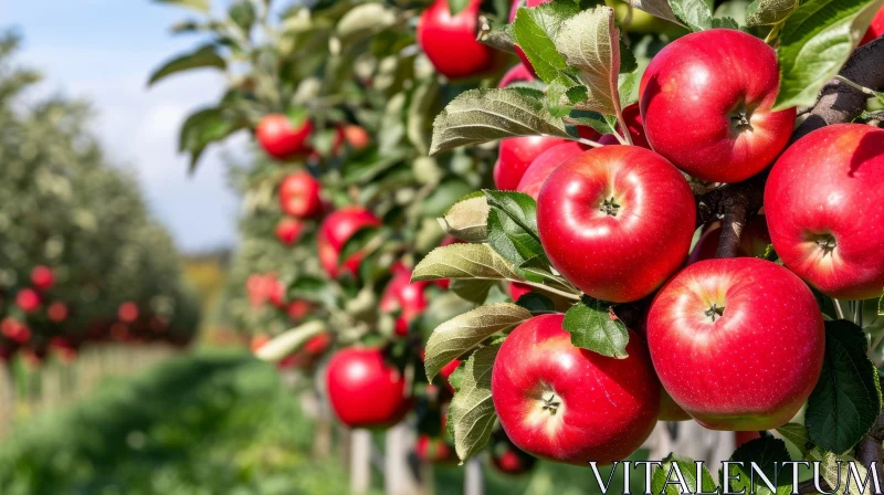 AI ART Ripe Red Apples on Apple Tree in Orchard - Nature Photography