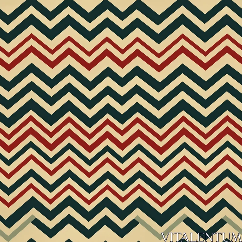 Zigzag Retro Pattern with Red, Green, and Beige Stripes AI Image