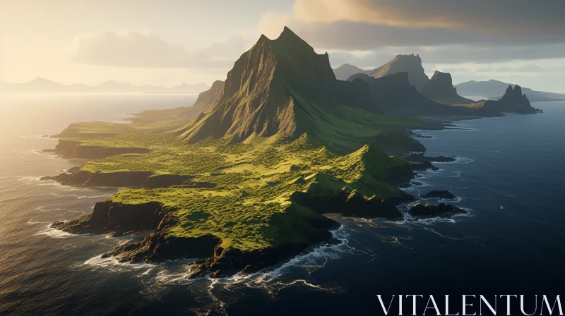 Captivating Island Landscape: A Serene Oasis of Green and Gold AI Image