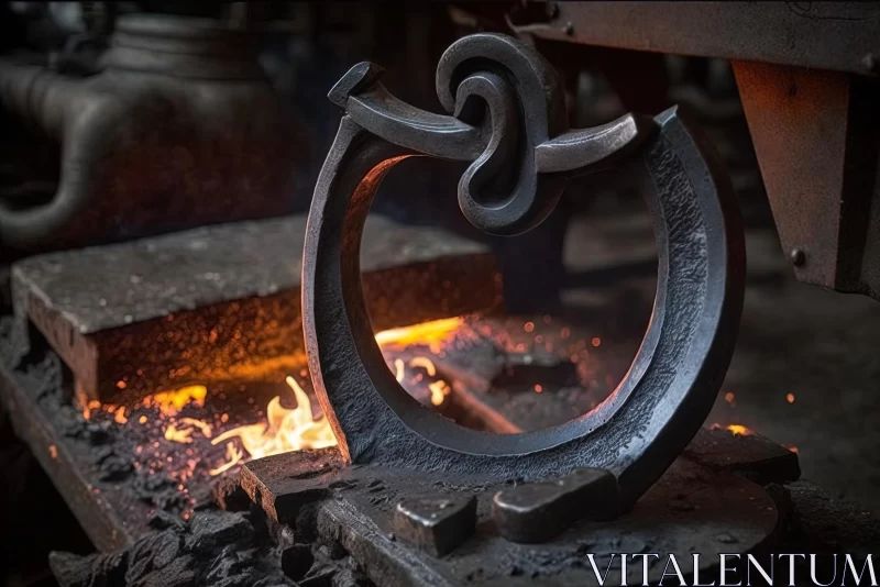 Exquisite Metal Horseshoe Crafted in Traditional Forge AI Image