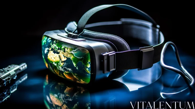 Futuristic Virtual Reality Headset with Globe Image AI Image
