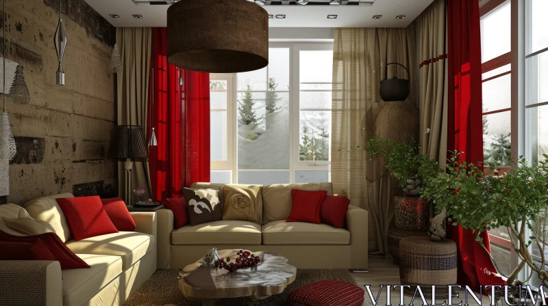 Modern-Style Living Room with Oriental Influences AI Image