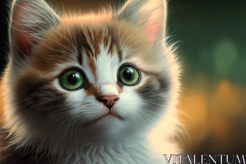 Realistic Anime Portrait of an Orange and White Kitten AI Image