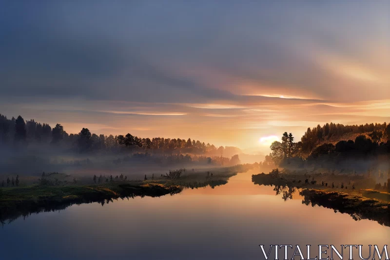 River at Sunrise: A Breathtaking Celebration of Nature AI Image