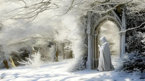 Tranquil Winter Landscape with Stone Archway