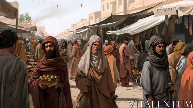 Vibrant Middle Eastern Market Painting | Realistic Artwork AI Image