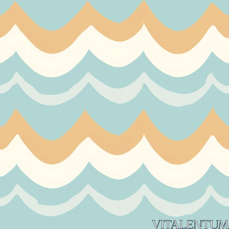 Hand-Drawn Retro Waves Seamless Pattern in Blue Background AI Image