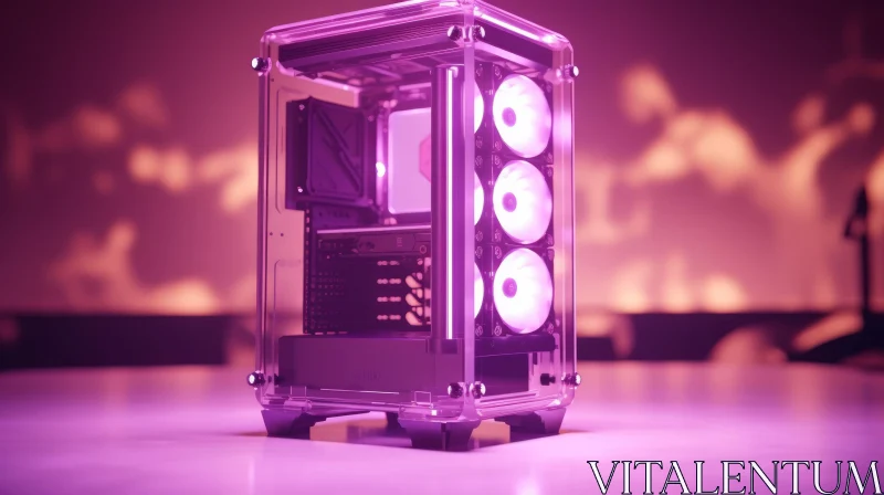 Pink Transparent Mid-Tower PC Case with LED Fans AI Image