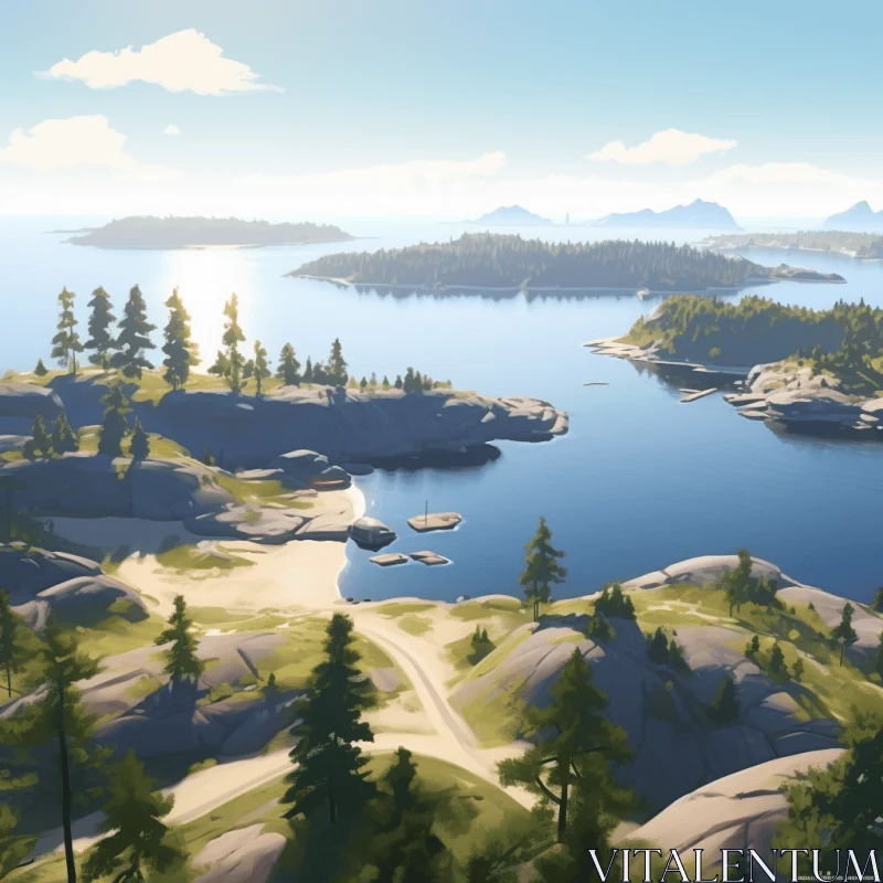 Serene Island with Trees and Lake - Hyperrealistic Nature Art AI Image