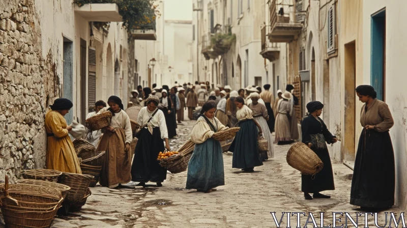 Busy Market Day in Small Italian Town - Authentic Street Scene AI Image