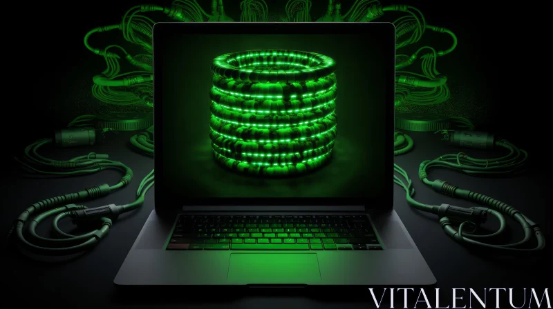 Futuristic 3D Laptop Rendering with Green Glowing Object AI Image